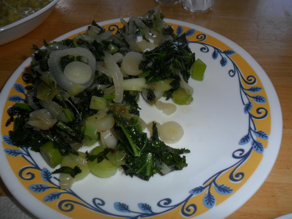Mmmmm - sauted kale and fresh onions.  Thanks, Wayfarer farm!
