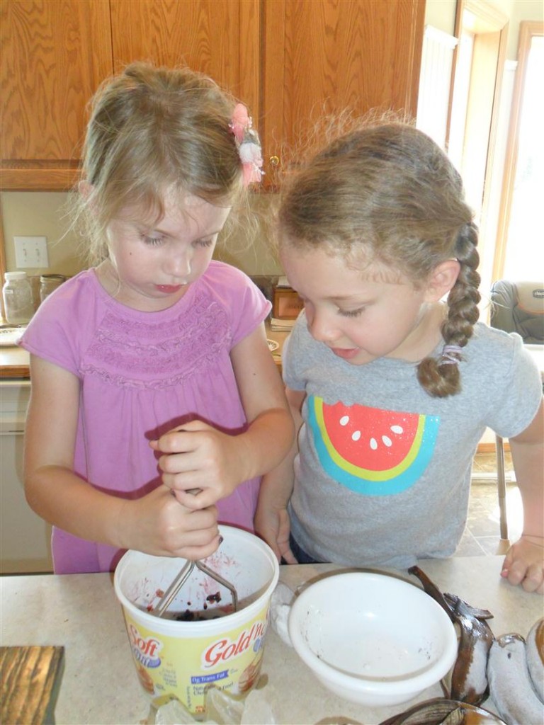 Making their dessert.