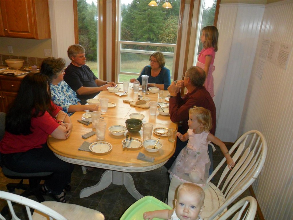 Both sets of grandparents and an aunt were able to come!  We had presents (books), dinner (potato soup) and dessert together.