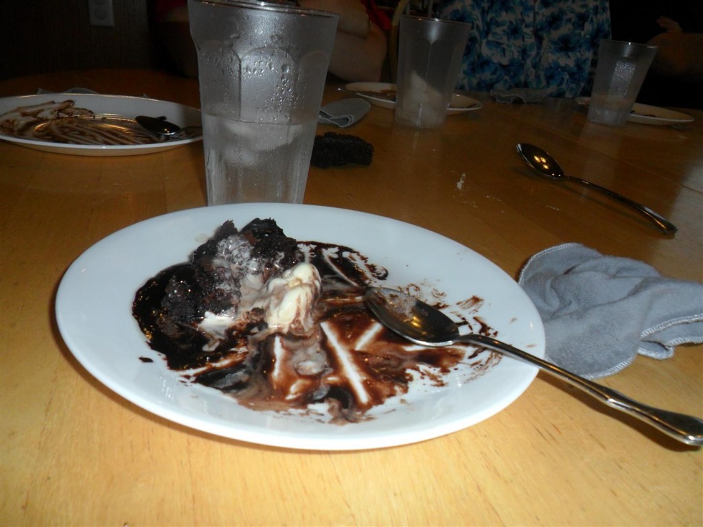 Brownie with ice cream and hot fudge... it's no wonder we forgot to take a picture before it was mostly gone!