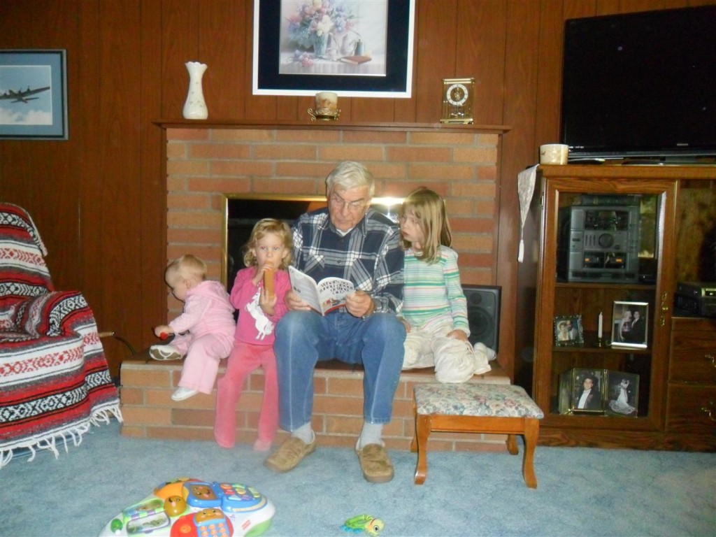 These girls love their Great-Grandpa Davis!