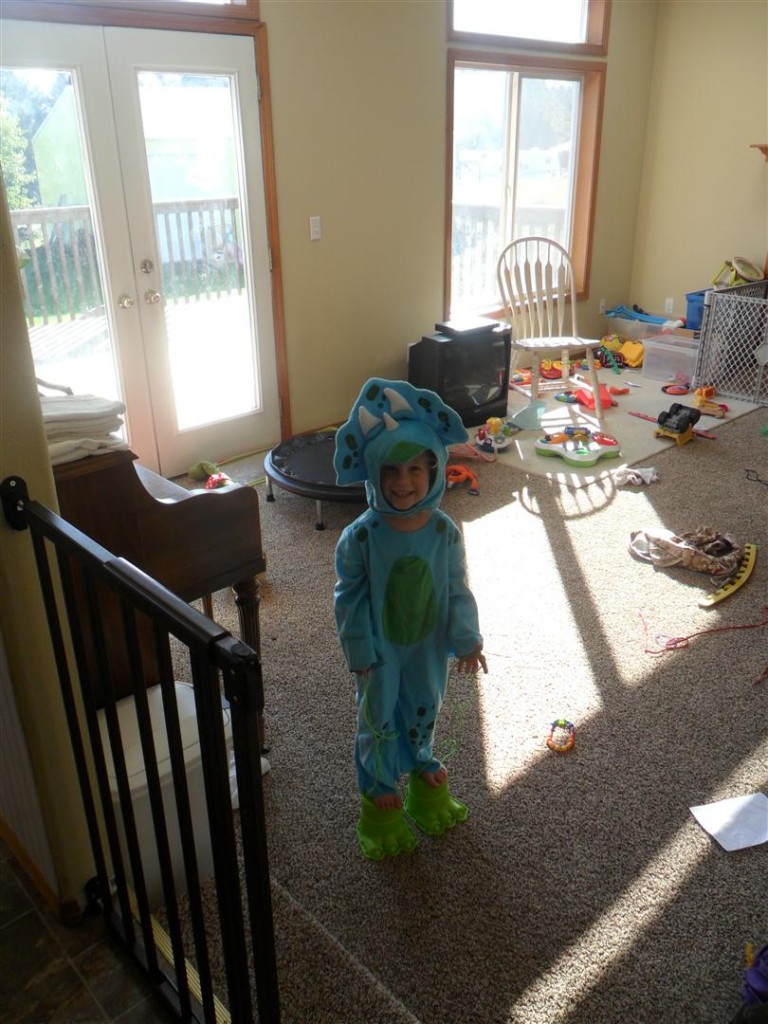Maggie bought a dinosaur costume with her birthday money!  She wore it ALL DAY that day.