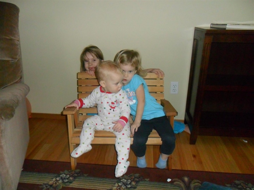 All the girls on their new little bench.  Thank you, Dave!