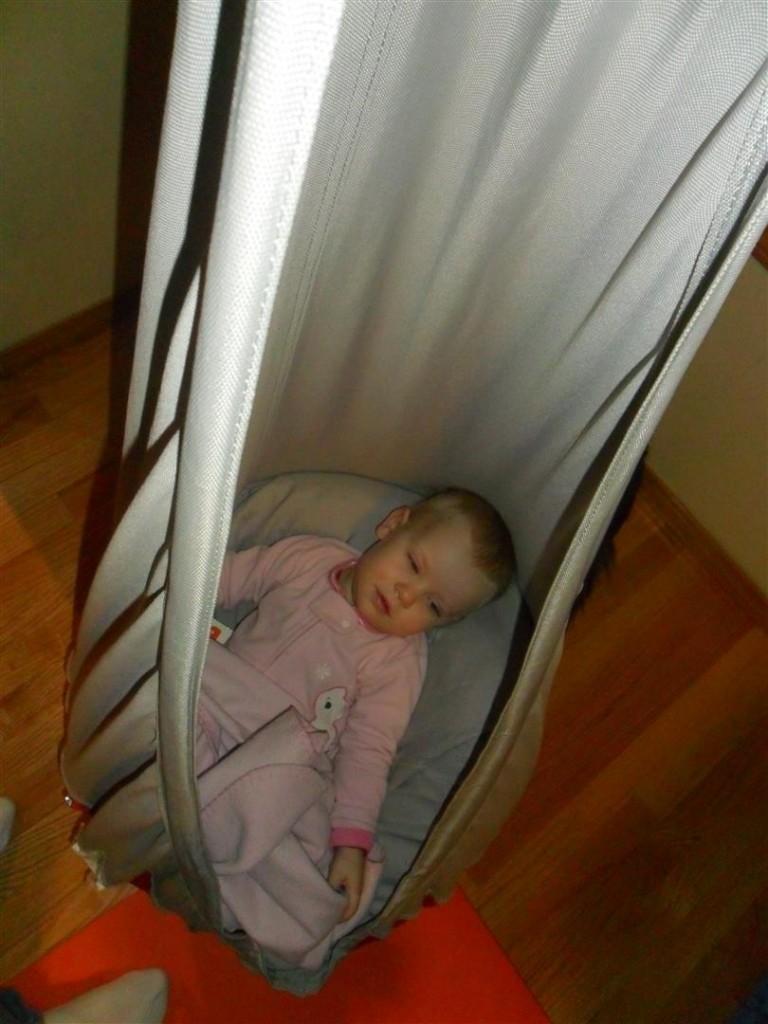 I replaced her book three times.... and when we found her at bedtime, she was almost asleep in this swing.