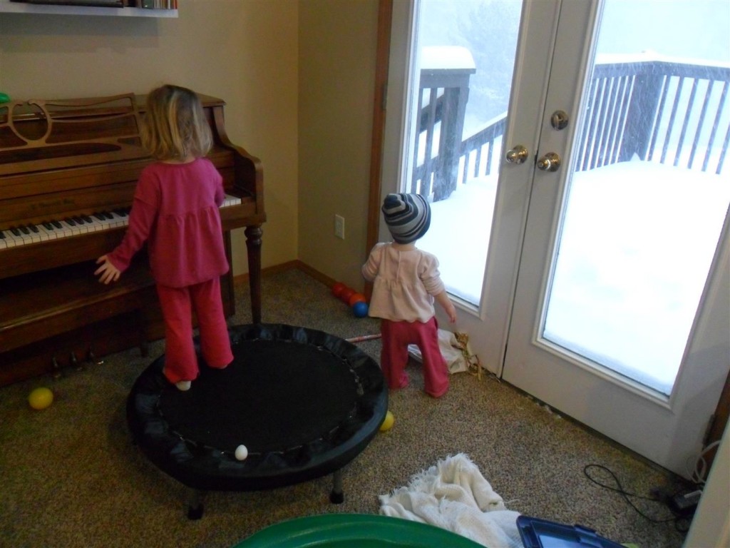 Jordan and Carolyn stay inside with Mama.