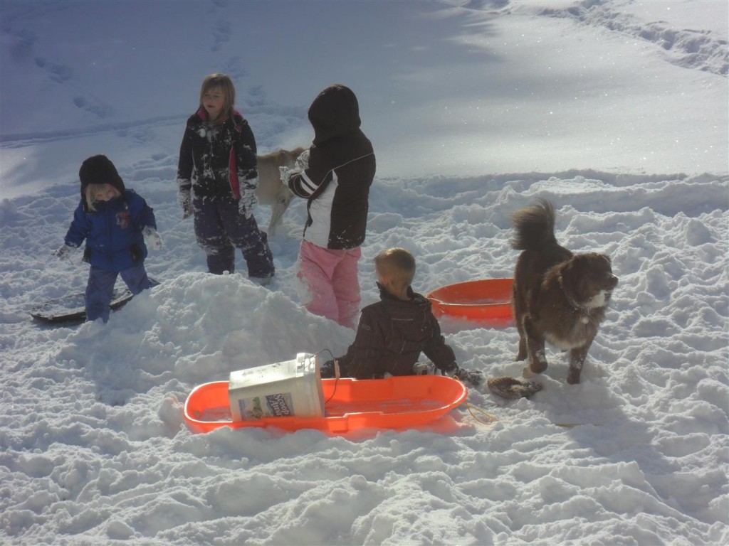 The snow was still pretty powdery, but packed a little this day.  The next day was the last day of snow play and was the best day for snowballs.  :-)  Now.... now it is raining up a storm!