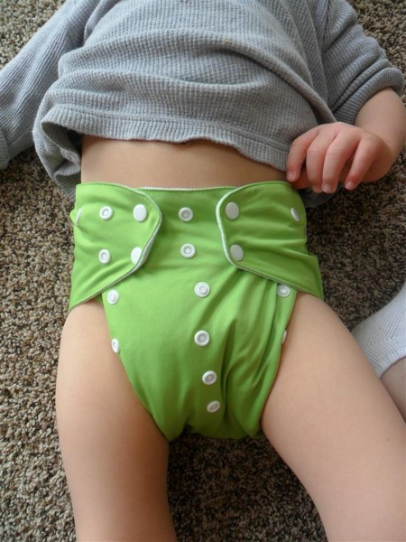 The fit of the Alva Big Baby diaper on my smallish almost 5-year old.  (Fits size 4 clothes)