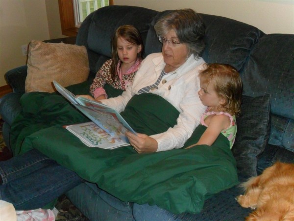 Frequent sight: Mom reading to the girls before bedtime.