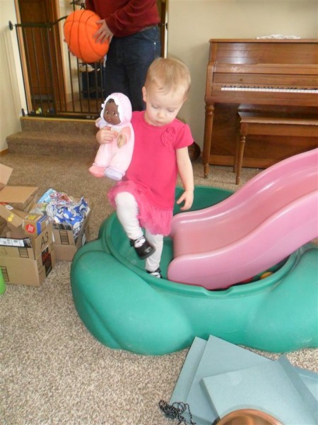 Carolyn loves her new dolly from her Papa!