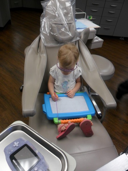 Time for the kids to get their teeth cleaned! This is the first time Carolyn has been in the chair.