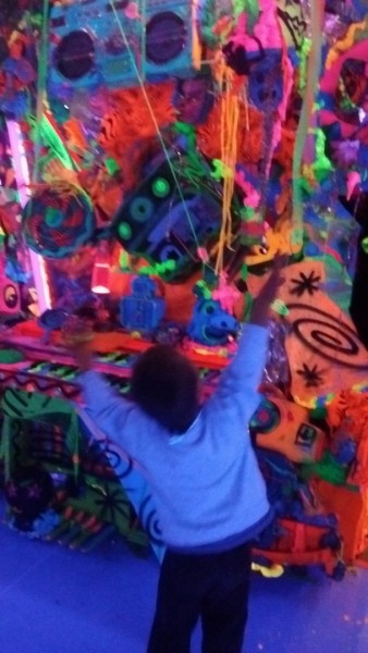 This room had streamers hanging from the ceiling and blowing around. With the music, it was a big hit for Jordan.