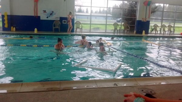 Anna's swimming lessons - she got quite good and is able to swim on her own in the water.