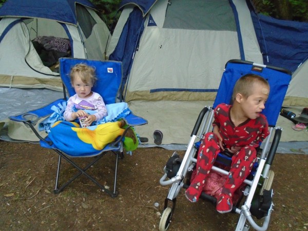 And now onto camping!!! Jordan's new stroller/wheelchair was a lifesaver. He is pretty happy in it and it keeps him out of the dirt and so he can't run away when we need it. 
