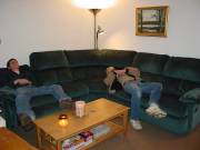 Our new couch and weary movers...