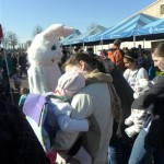 Wrapping herself around Mommy when I asked if she wanted to hug the bunny...