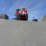 Skate park! (Brakes are on, I assume... I was changing a diaper while Brian was silly at the skate park with the girls)