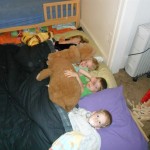 All the cousins pretending to sleep! (They set this up themselves)