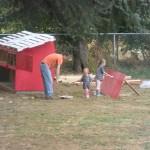 The coop looks amazing! I think we need some sort of roofing still, to go over the plastic that Brian put on the pallets, but it is mostly finished! Just need to build a run and put that roofing on!